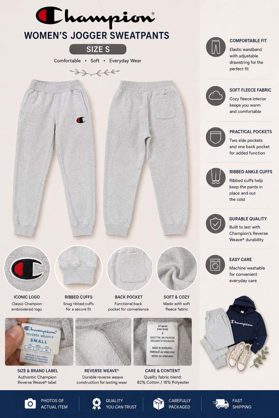 Champion Reverse Weave Women's Jogger Sweatpants in Light Gray, Size Small